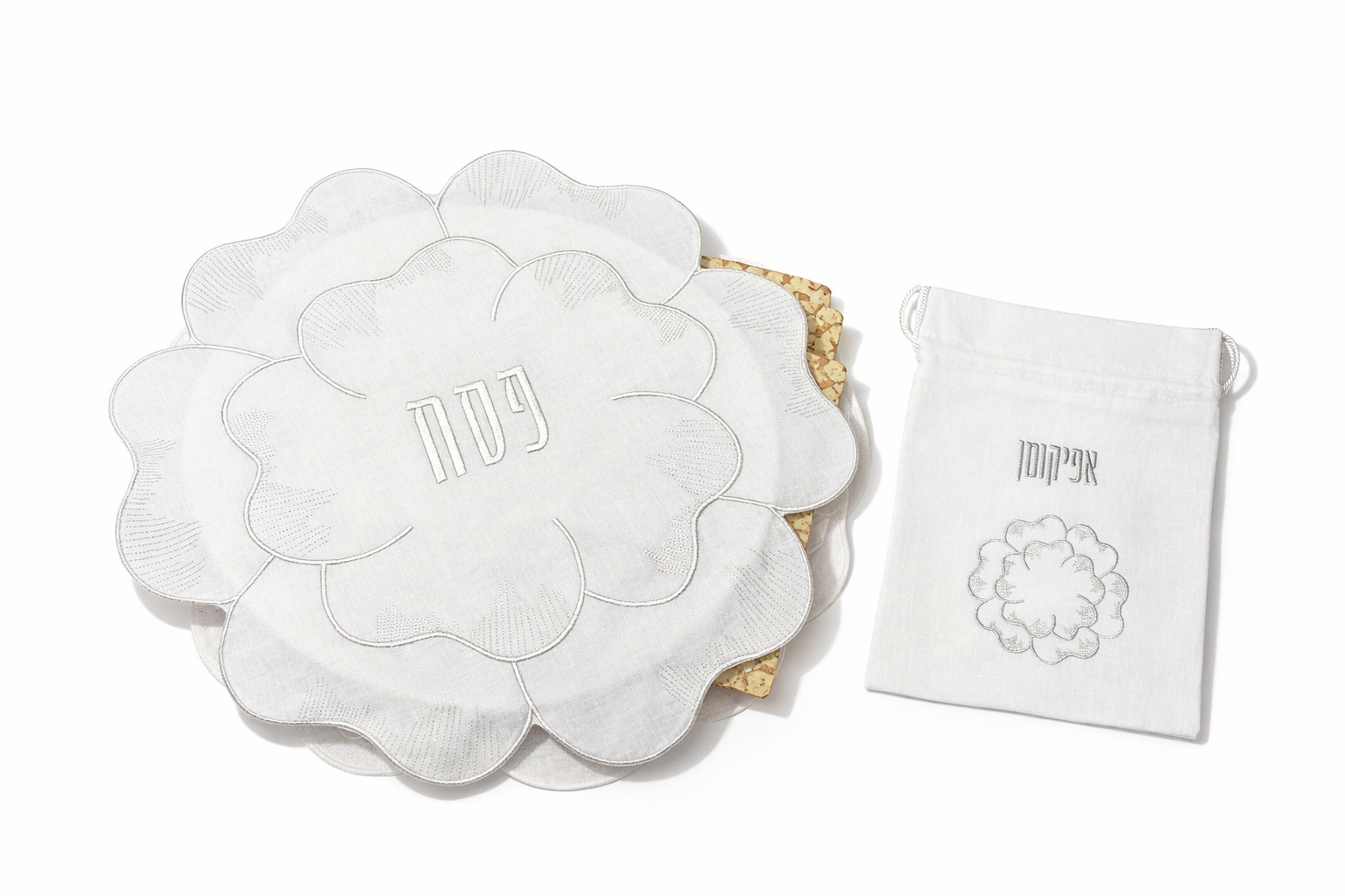 Silver flower Seder set