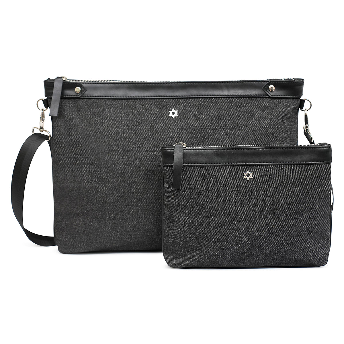 Bar Mitzvah Tefillin Bag - Denim & Leather with Silver Star of David