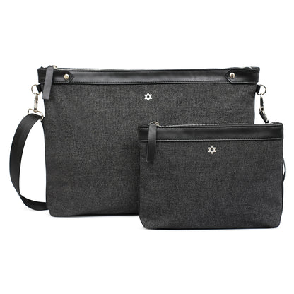 Bar Mitzvah Tefillin Bag - Denim & Leather with Silver Star of David