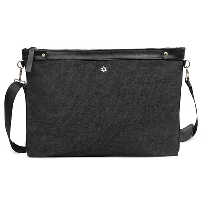Bar Mitzvah Tefillin Bag - Denim & Leather with Silver Star of David