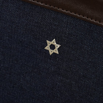 Bar Mitzvah Tefillin Bag - Denim & Leather with Silver Star of David