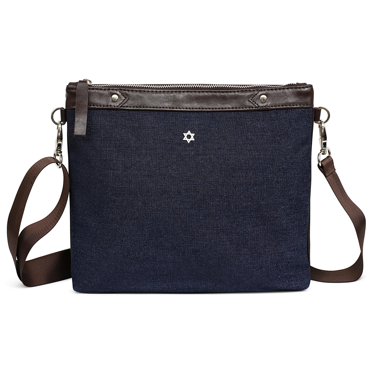 Bar Mitzvah Tefillin Bag - Denim & Leather with Silver Star of David