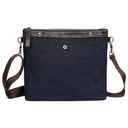 Bar Mitzvah Tefillin Bag - Denim & Leather with Silver Star of David