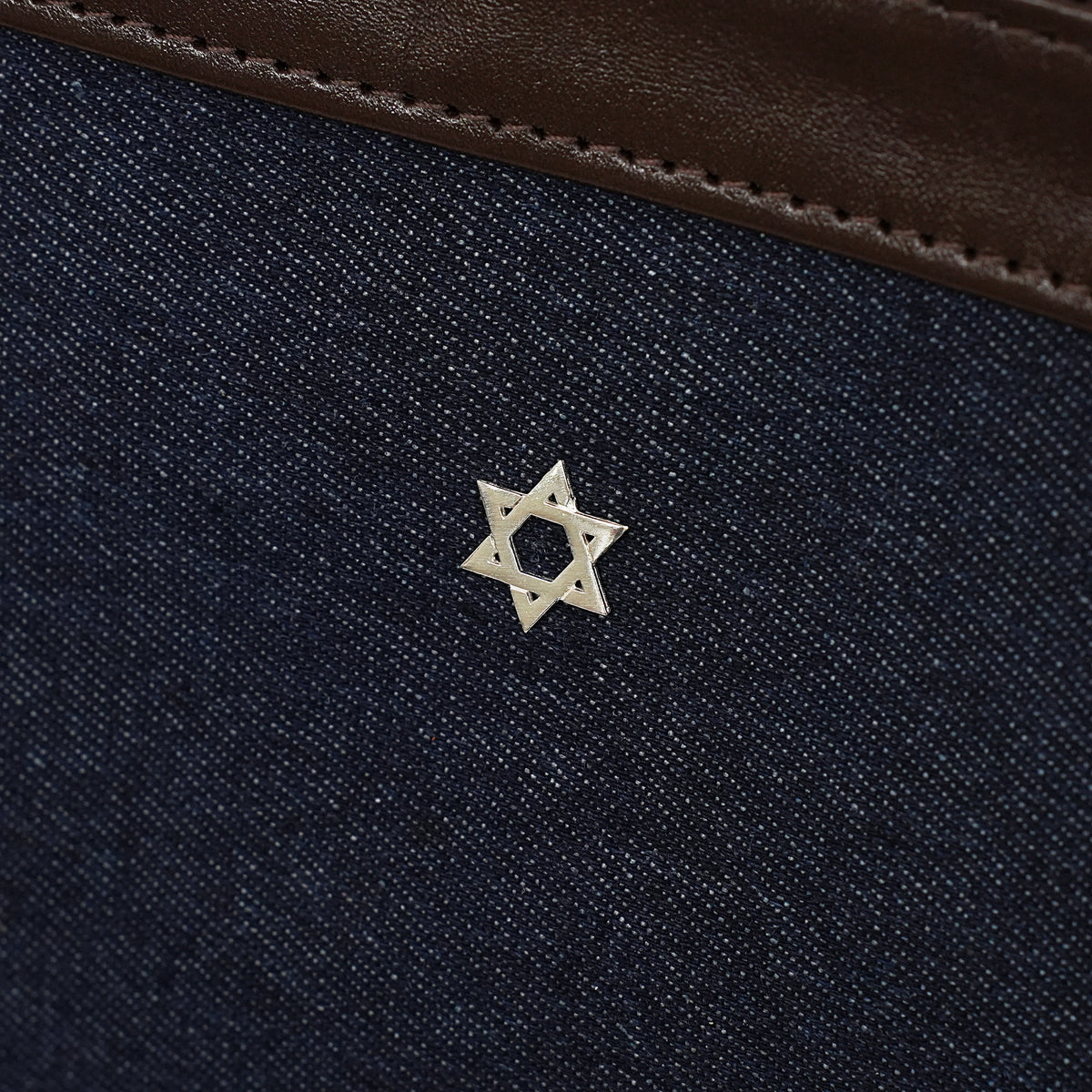 Bar Mitzvah Tefillin Bag - Denim & Leather with Silver Star of David