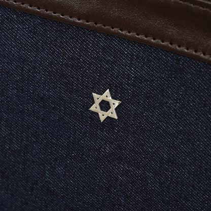 Bar Mitzvah Tefillin Bag - Denim & Leather with Silver Star of David