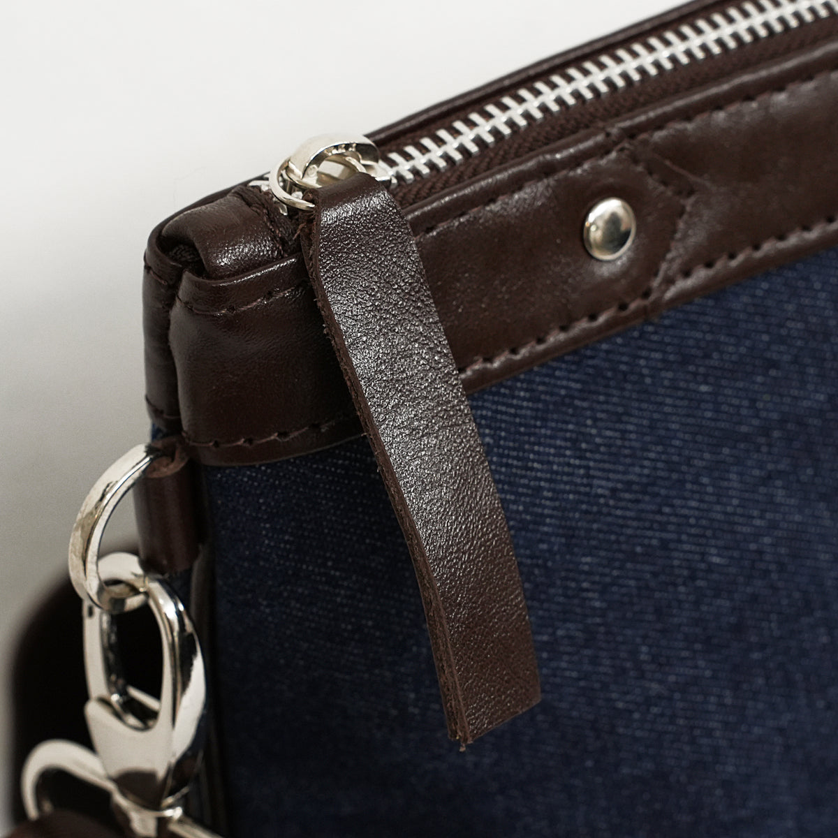 Bar Mitzvah Tefillin Bag - Denim & Leather with Silver Star of David