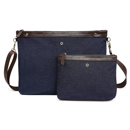 Bar Mitzvah Tefillin Bag - Denim & Leather with Silver Star of David