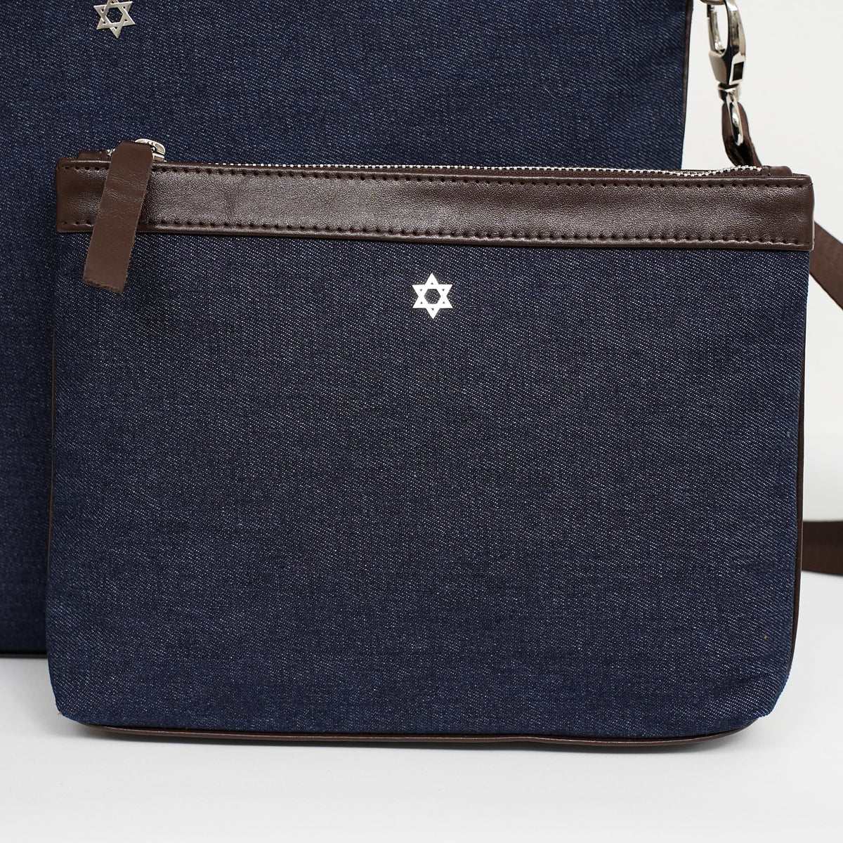 Bar Mitzvah Tefillin Bag - Denim & Leather with Silver Star of David