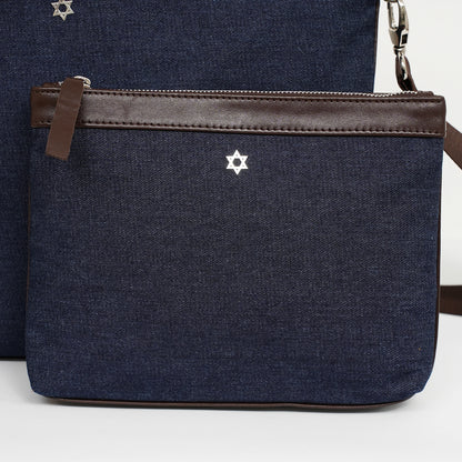 Bar Mitzvah Tefillin Bag - Denim & Leather with Silver Star of David