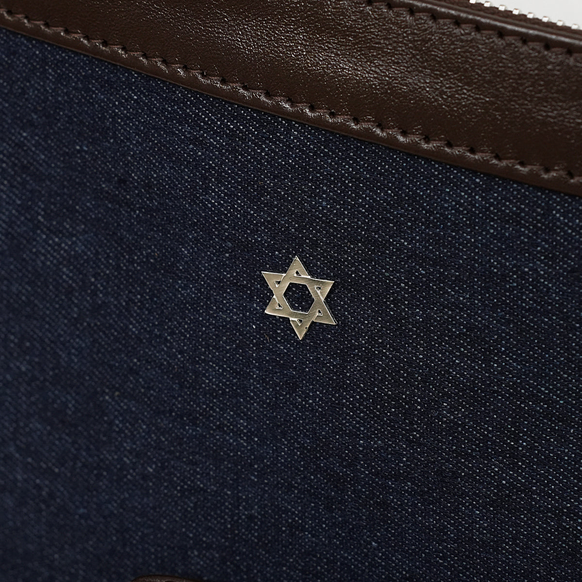 Bar Mitzvah Tefillin Bag - Denim & Leather with Silver Star of David