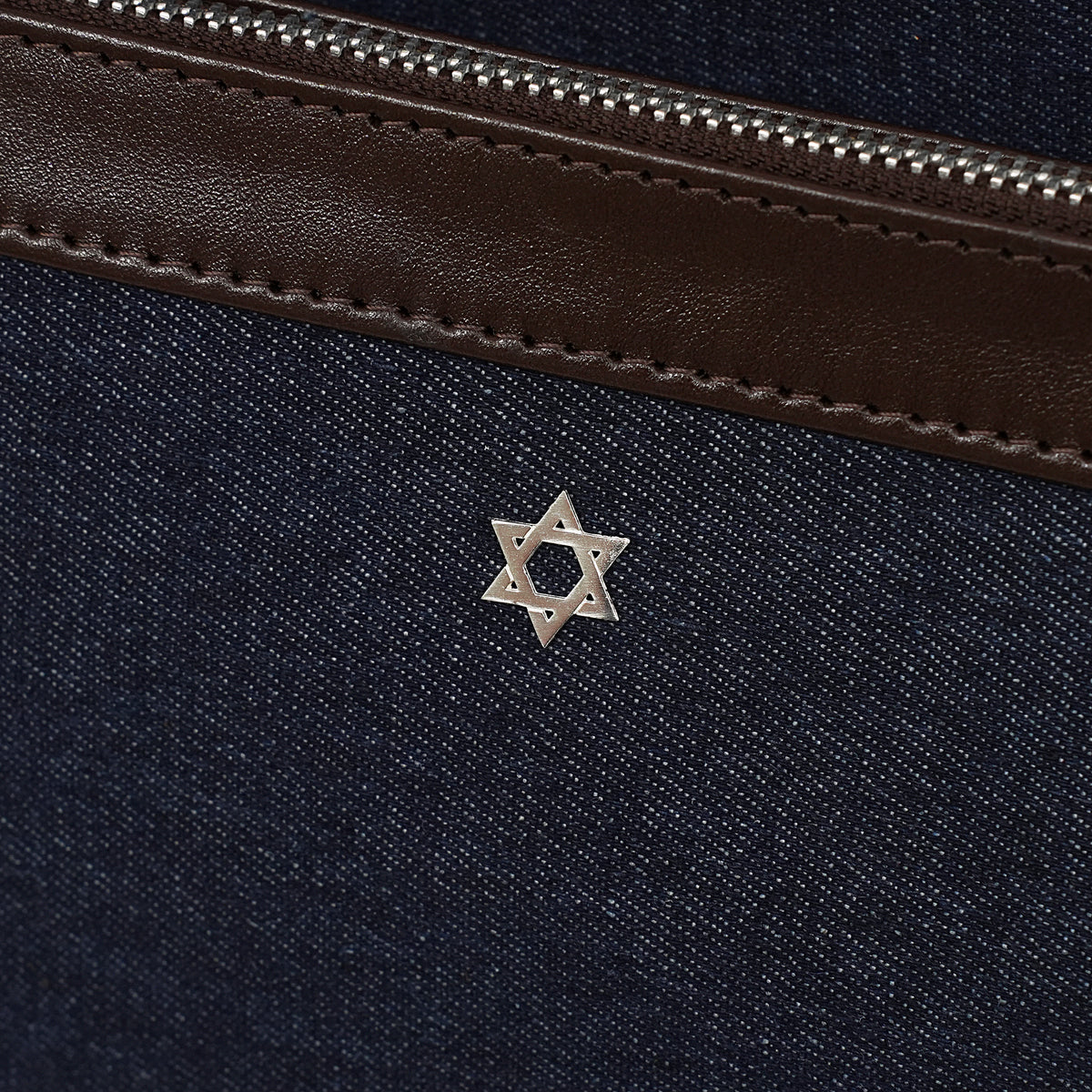Bar Mitzvah Tefillin Bag - Denim & Leather with Silver Star of David