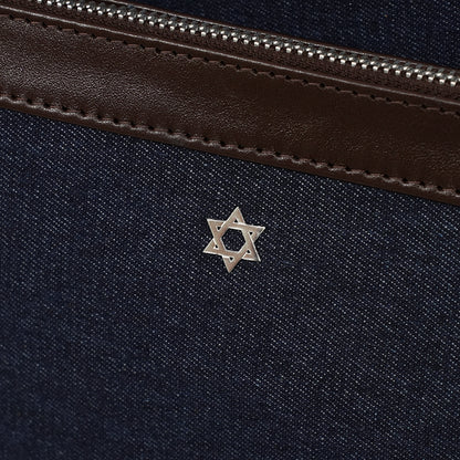 Bar Mitzvah Tefillin Bag - Denim & Leather with Silver Star of David