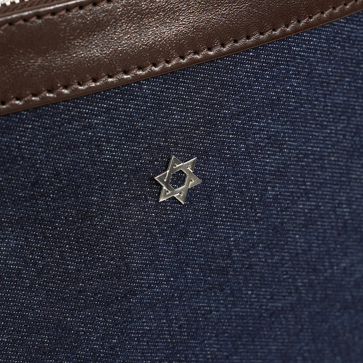 Bar Mitzvah Tefillin Bag - Denim & Leather with Silver Star of David