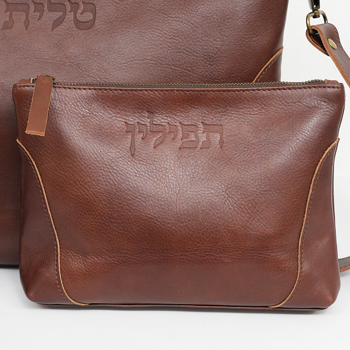 Talit & Tefillin Set - Ostrich-Texture Leather Zipper
