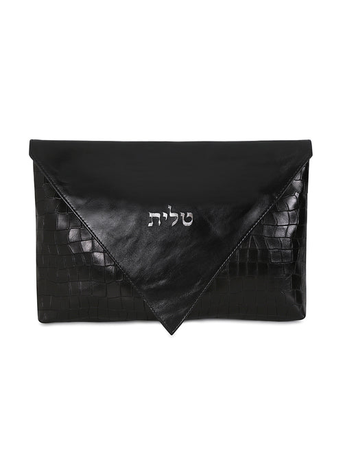 Envelope Talit Bag in Black Leather for Shabbat and Holidays