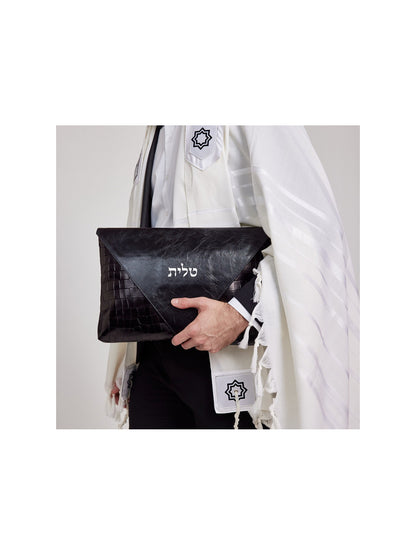 Envelope Talit Bag in Black Leather for Shabbat and Holidays
