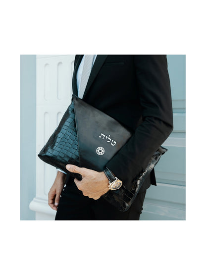Envelope Talit Bag in Black Leather for Shabbat and Holidays