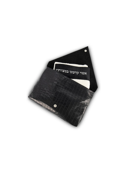 Envelope Talit Bag in Black Leather for Shabbat and Holidays