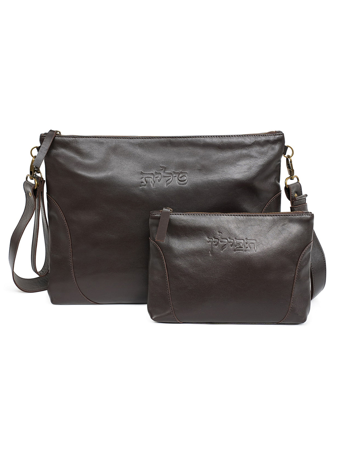 Leather Zipper Talit and Tefillin Bag Set