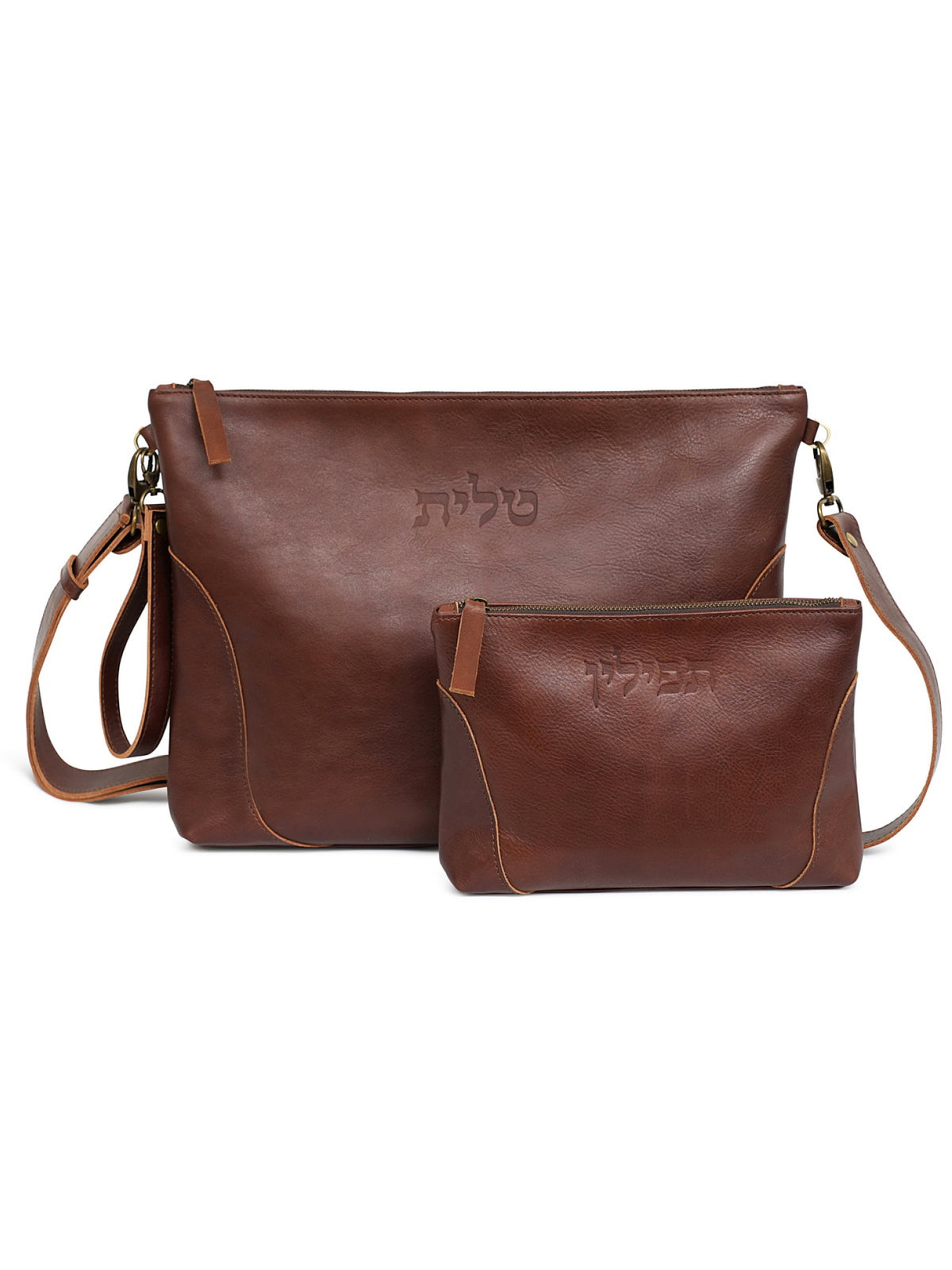 Britz Leather Zipper Talit and Tefillin Bag Set