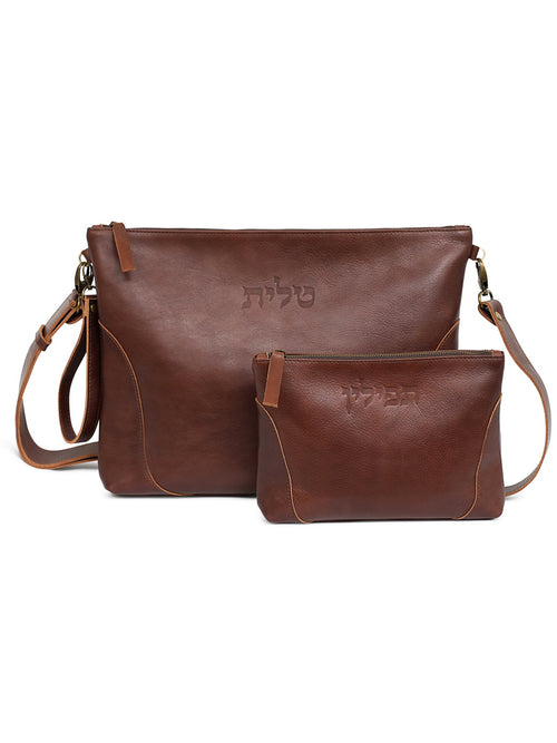 Britz Leather Zipper Talit and Tefillin Bag Set