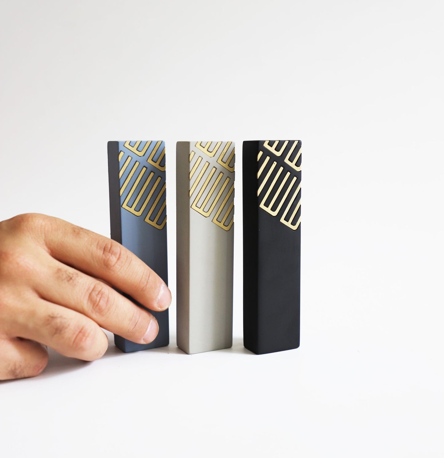 Concrete modern mezuzah - Brass