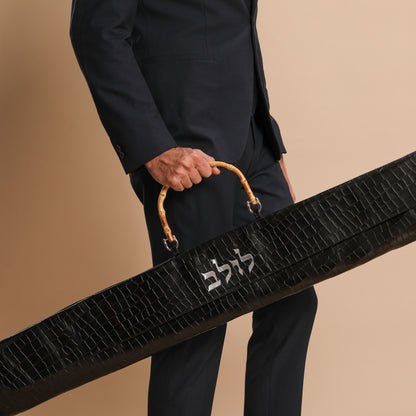 Genuine leather croco black lulav bag