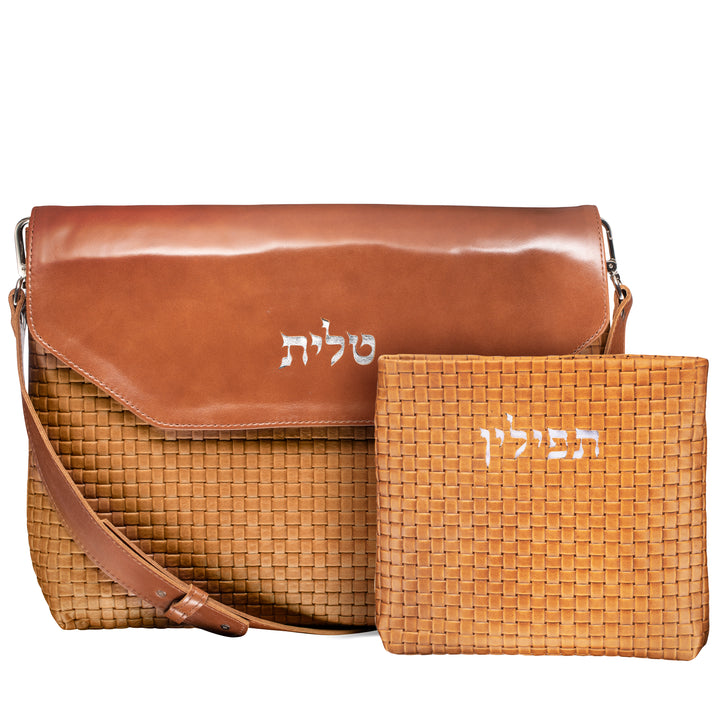 King David braided leather talit & tefillin bag