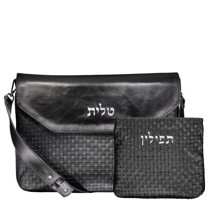 King David braided leather talit & tefillin bag