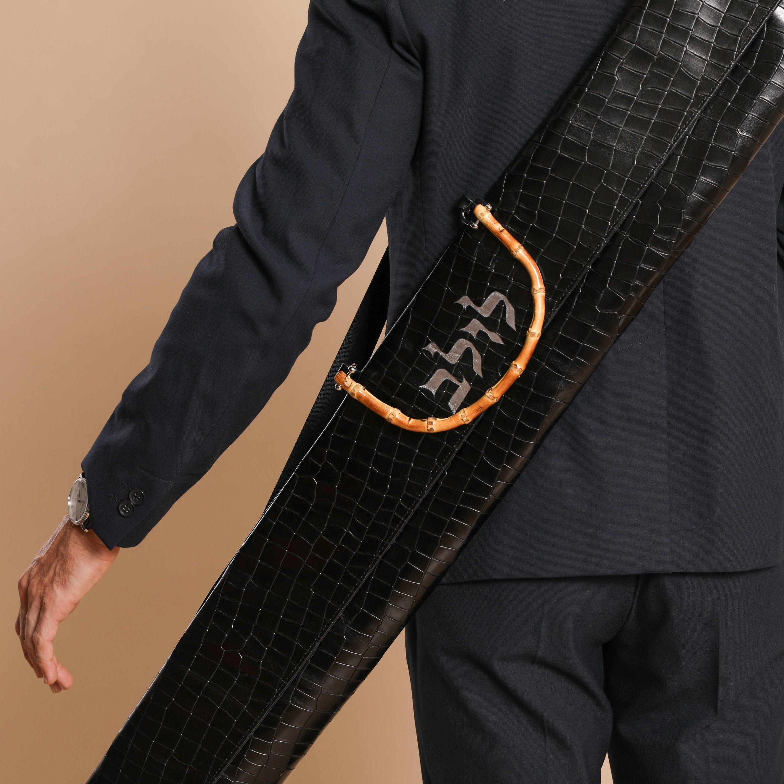 Genuine leather croco black lulav bag