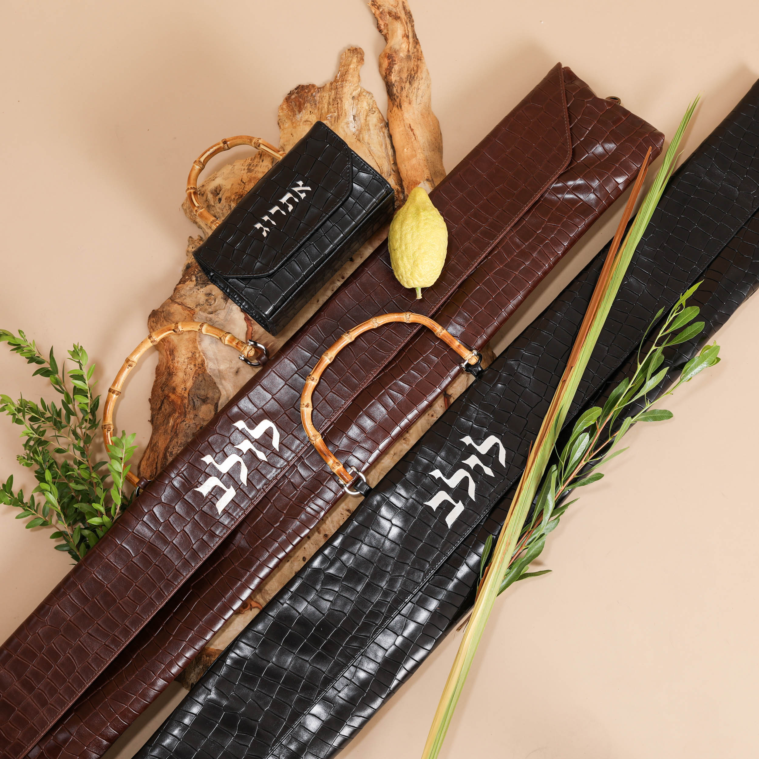 Genuine leather croco black lulav bag