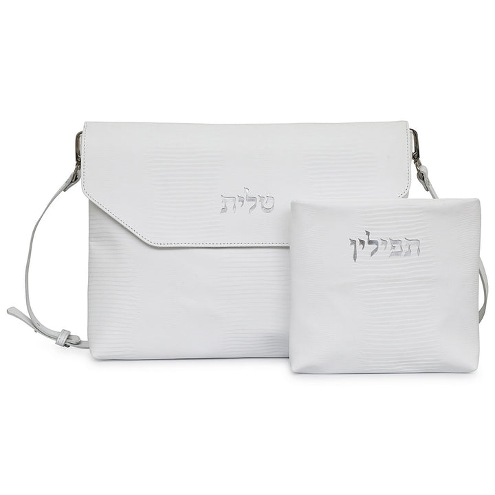 king david leather talit & tefillin bag - white