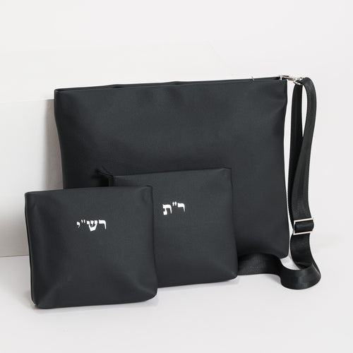 Kinor David Rashi R"T Talit & Tefillin Set - Black